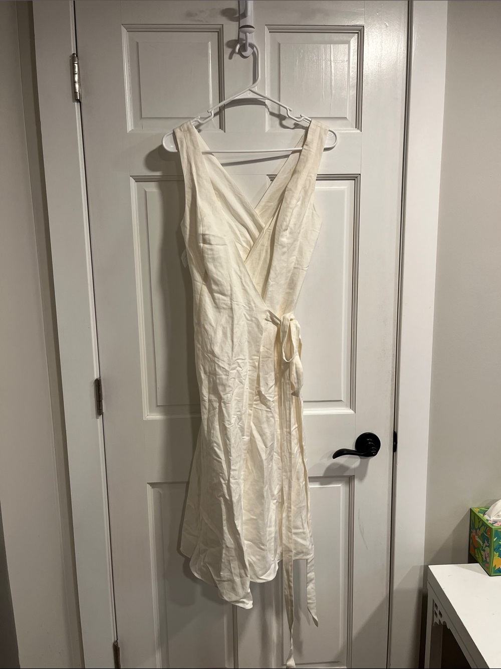 Fame and Partners Linen Blend Wrap Dress in Off White Color US Size 0 NWT